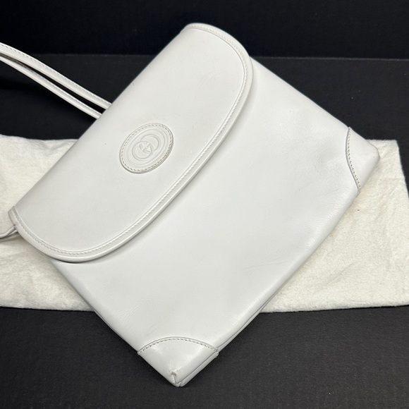 Gucci Purse Shoulder Bag Italian Leather Square White Gold Vintage With Dustbag - Picture 6 of 17